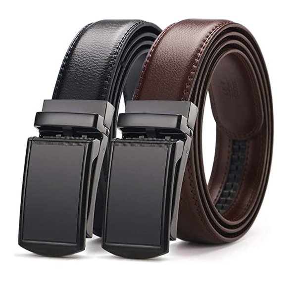 [2 Pack] Men's Belt,West Leathers Slide Ratchet Belt for Men with Genuine Leather Perfect Fit Waist Size up to 44 inches