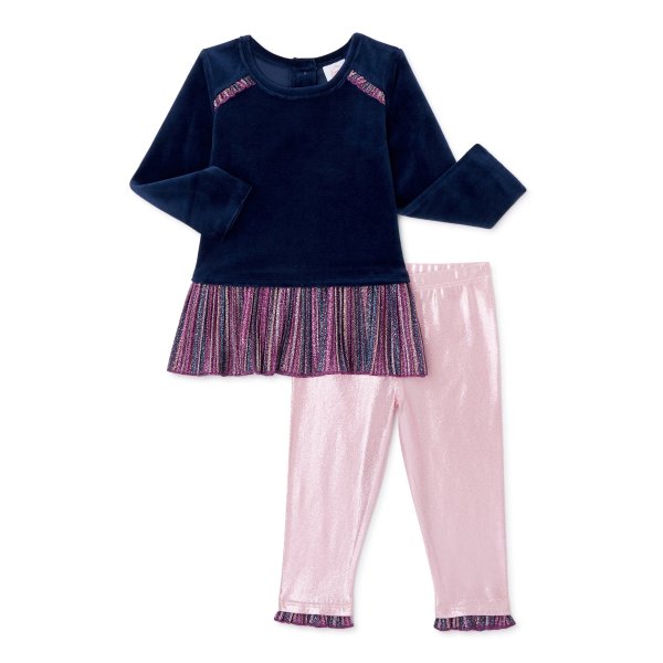 Baby Girl Peplum Top & Pant Outfit, 2pc set