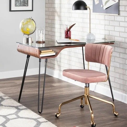 Randolf Gold & Velvet Task Chair - Pink