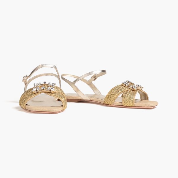 RV Broche leather-trimmed metallic woven sandals
