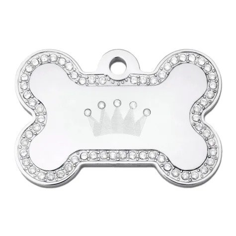 Quick-Tag Pave Crown Bone Personalized Engraved Pet ID Tag, Large | Petco