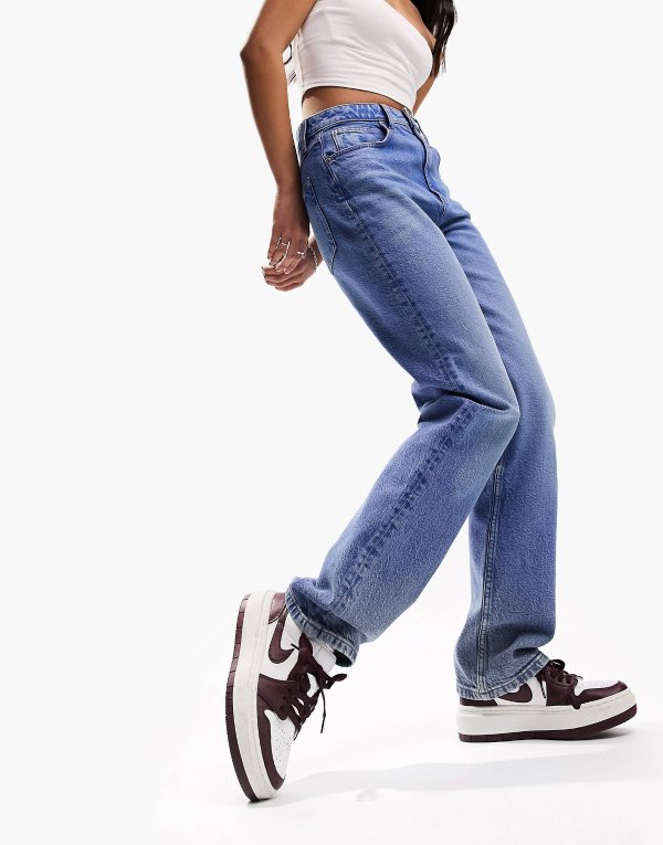 ASOS DESIGN slim straight jeans in mid wash blue