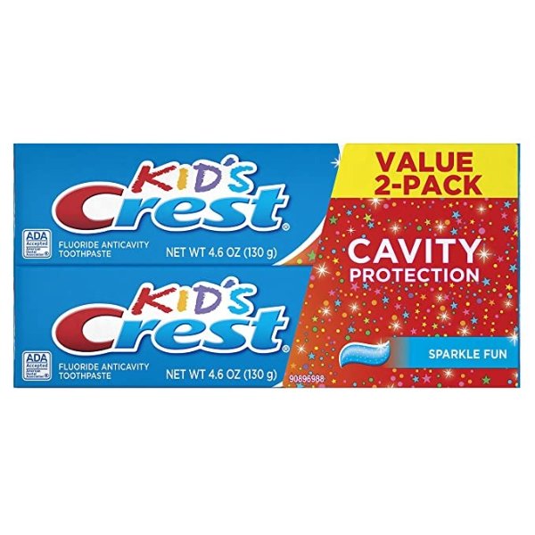 Kid's Cavity Protection Toothpaste for Kids (children and toddlers 2+), Sparkle Fun Flavor, 4.6 ounces, Pack of 2