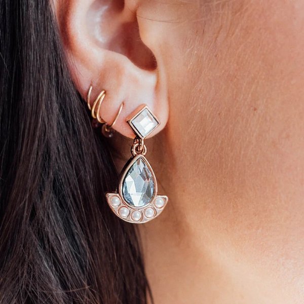 Pearl and Crystal Showstopper Statement Earrings Shiny Rose Gold