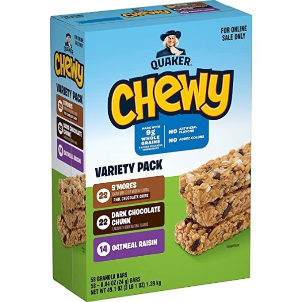 Chewy Granola Bars, 3 Flavor Back to School Variety Pack, (58 Bars)