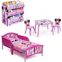  幼儿米妮卧室玩具收盒架+桌椅+床
