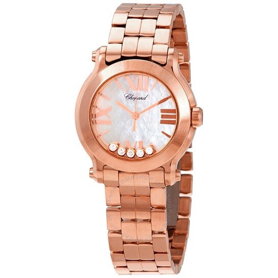 Happy Sport Mother Of Pearl Dial 18kt Rose Gold Floating Diamond Ladies Watch 274189-5003