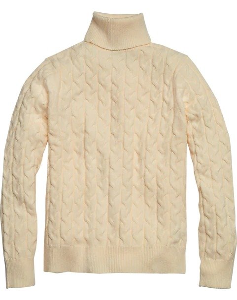 Paisley & Gray Slim Fit Cable Knit Turtleneck Sweater, Vanilla - Men's Sweaters | Men's Wearhouse