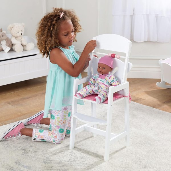 Lil' Doll Wooden High Chair, Furniture for 18-Inch Dolls, with Fabric Seat Pad