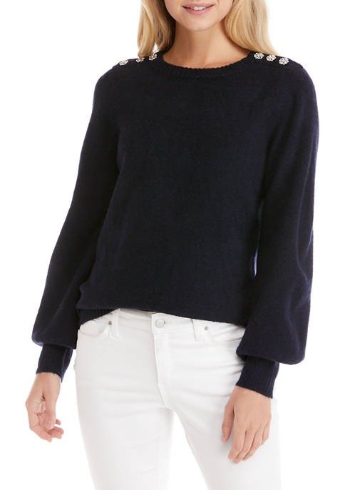 Women's Long Sleeve Jewel Shoulder Sweater