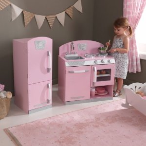 KidKraft 木质豪华厨房和冰箱儿童玩具 粉色