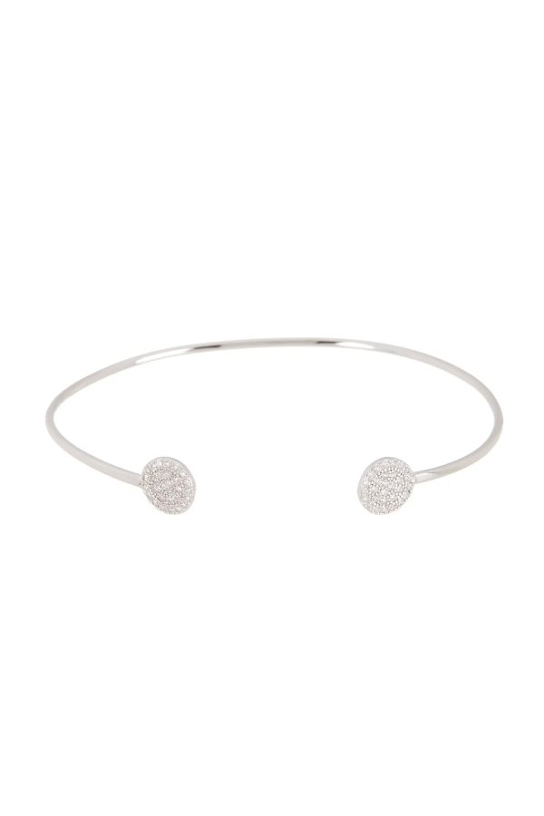 Sterling Silver Pave Crystal Circle End Cuff Bracelet