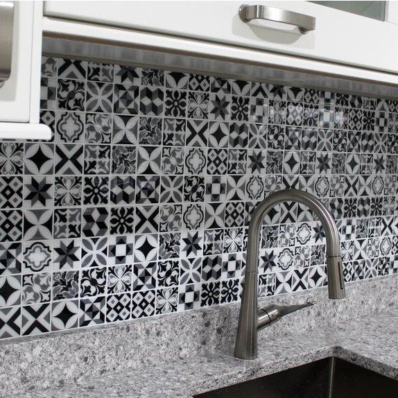 Moroccan Mono 10 in. W x 10 in. H Self Adhesive Peel and Stick Decorative Mosaic Wall Tile Backsplash (10-Tiles)