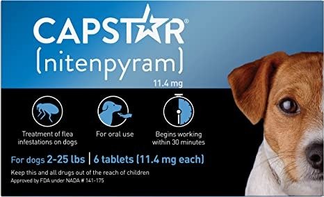 (nitenpyram) Oral Flea Treatment for Dogs, Fast Acting Tablets Start Killing Fleas in 30 Minutes, Small Dogs (2-25 lbs), 6 Doses