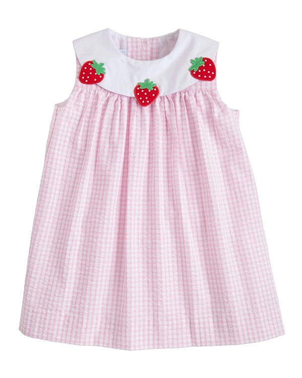 Girl's Strawberry Bib Seersucker Dress, Size 2T-6