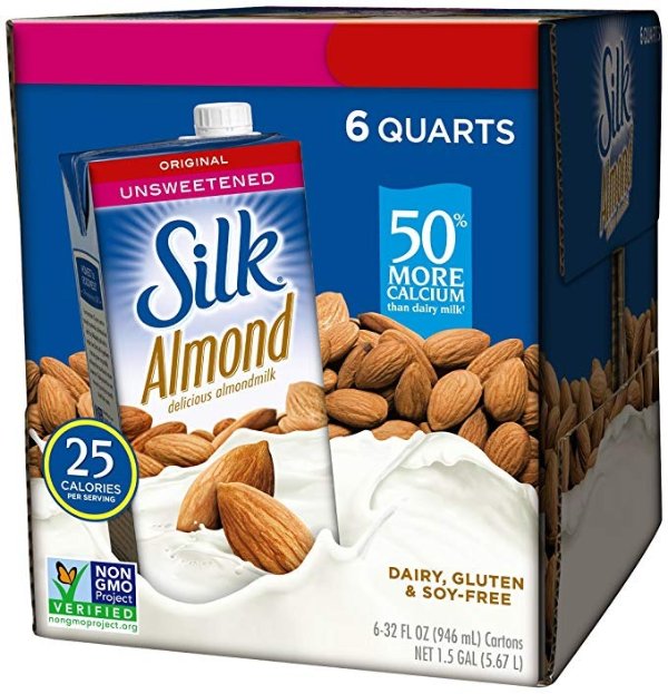 Almond Milk Unsweetened Original 32 oz (Pack of 6) Shelf Stable, Unsweetened, Unflavored Dairy-Alternative Milk, Organic, Individually PackagedWhiteWave Foods Company 2