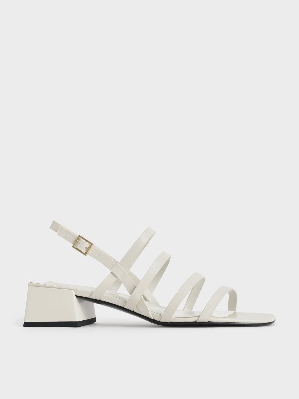 Chalk Strappy Geometric Slingback Sandals | CHARLES &amp; KEITH