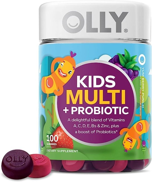 Kids Multivitamin + Probiotic Gummy, Digestive and Immune Support, Vitamins A, D, C, E, B, Zinc, Kids Chewable Supplement, Berry, 50 Day Supply - 100 Count (Pack of 1)