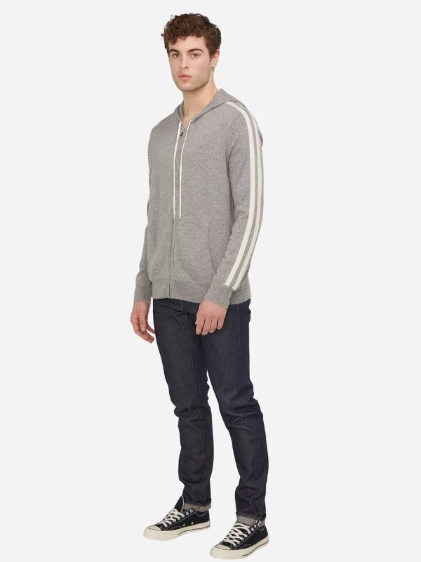 Men's Long Sleeve Zip-Through Cashmere Hoodie with Drawstring