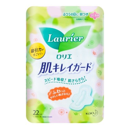 日本KAO花王 LAURIER有翼吸力强全棉卫生巾 日用型 旧包装 & 新包装 20.5cm 22片入