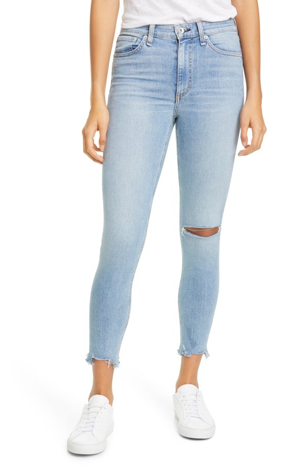Nina High Waist Shredded Ankle Skinny Jeans