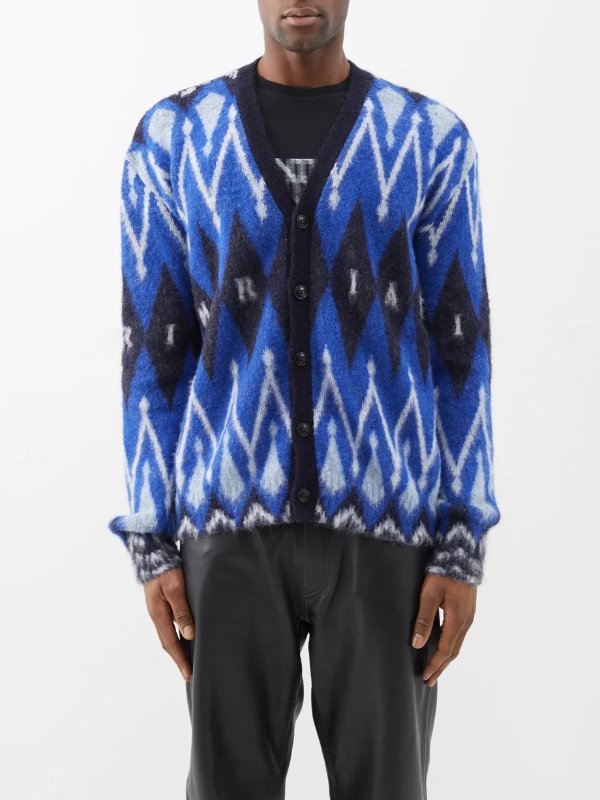 V-neck argyle wool-blend cardigan | Amiri