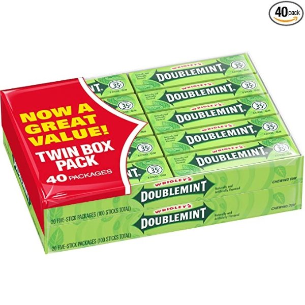 WRIGLEY'S DOUBLEMINT Chewing Gum, 5-count (40 Packs)