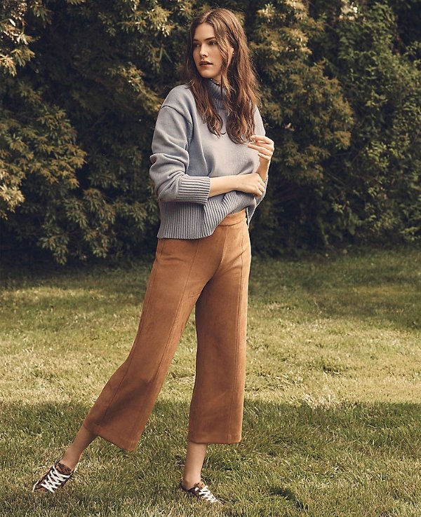 The Wide Leg Crop Pant in Faux Suede | Ann Taylor