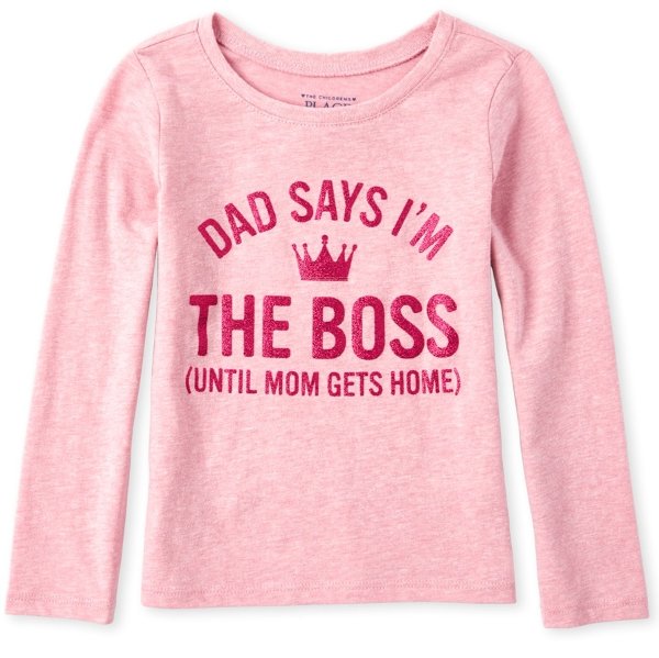 Baby And Toddler Girls Glitter Mom And Dad Boss Graphic Tee