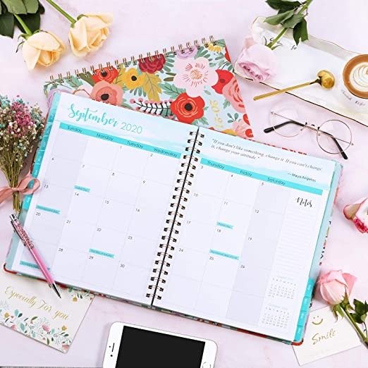 2020-2021 Planner - Weekly & Monthly Planner 8.4" x 6.3" with Hardcover, Flower Cover, Monthly Tabs, Back Pocket, Twin-Wire Binding, Easy for Your Writing