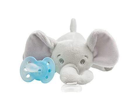 Philips AVENT Ultra Soft Snuggle Pacifier Holder with Detachable Pacifier, 0-6m, Elephant, SCF348/03