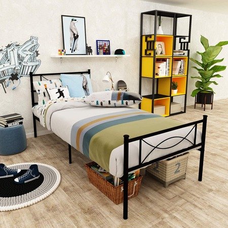 Metal Platform Bed, Twin, with Two Bowknot Headboards