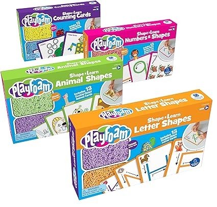 Playfoam Shape & Learn 4-Pack, Learn Letters, Numbers, Counting & Shapes, Fidget & Sensory Toy, Ages 3+, Amazon Exclusive