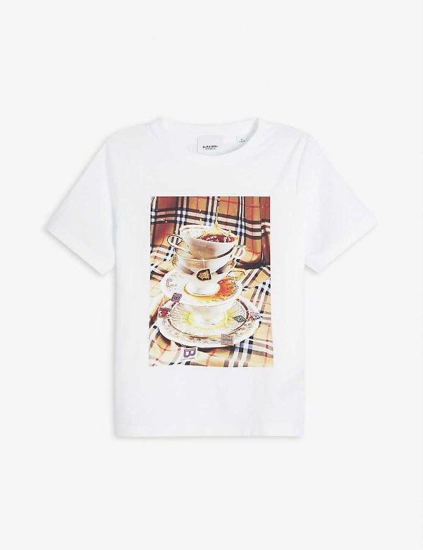 Teacup-print cotton T-shirt 4-14 years