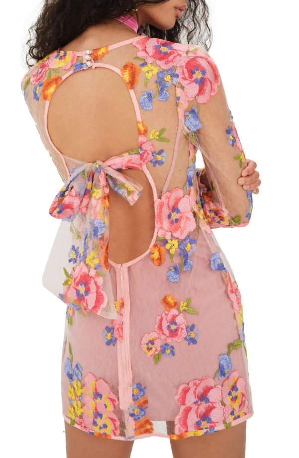 Percy Floral Embroidery Long Sleeve Lace Minidress
