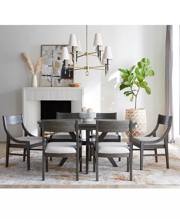 Greystone II 7pc Dining Set (Round Table & 6 Side Chairs)