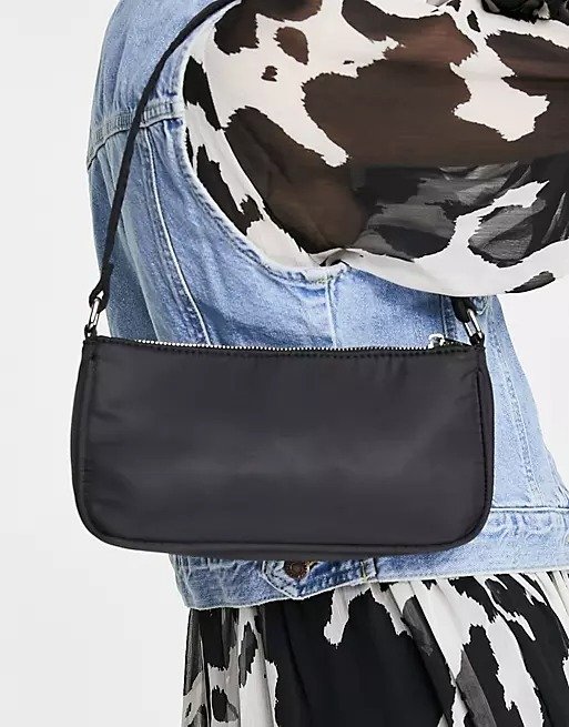 slim 90s shoulder bag in black nylon