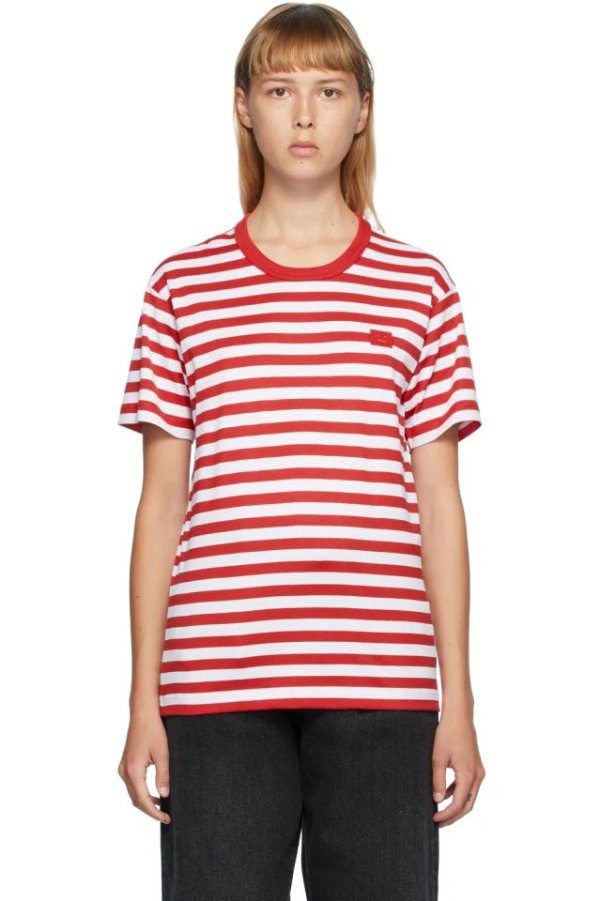 Red & White Classic Fit Striped T-Shirt