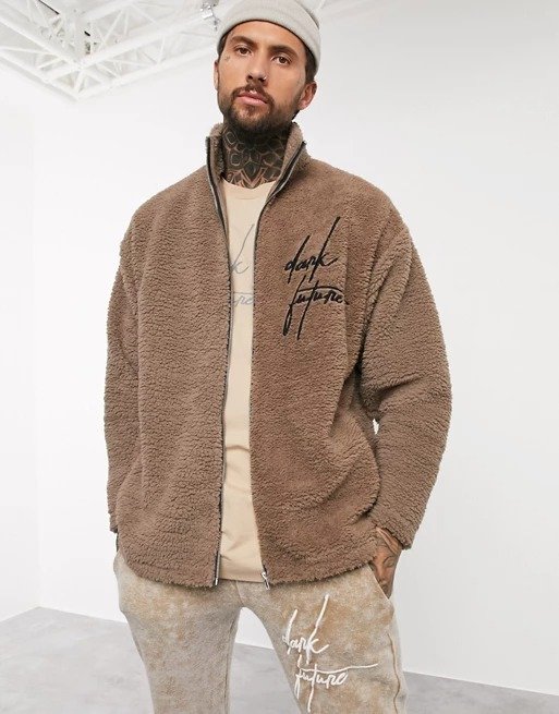 oversized track top in teddy borg with embroidery 