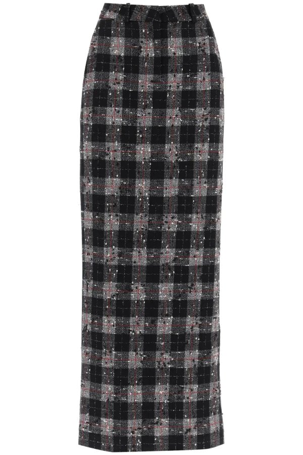 maxi skirt in boucle' fabric with check motif