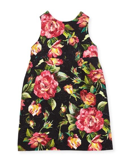 Floral Rose Brocade Dress, Black Pattern, Size 4-6
