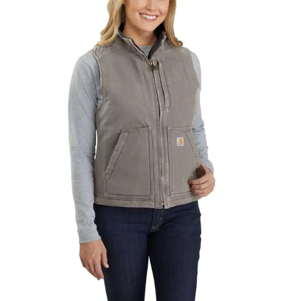Women's Relaxed Fit Washed Duck Sherpa Lined Mock Neck Vest