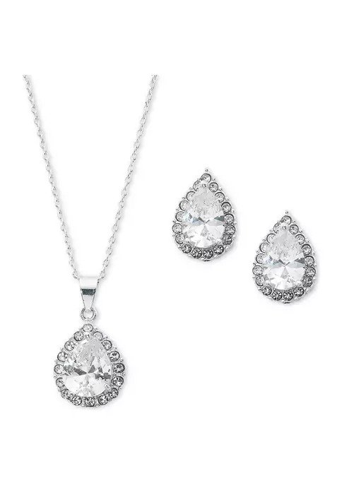 Silver Tone Cubic Zirconia Necklace and Earring Set