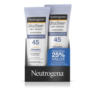 Neutrogena Ultra Sheer Dry-Touch Water Resistant and Non-Greasy Sunscreen Lotion with Broad Spectrum SPF 45, 3 fl. oz, (Pack of 2)