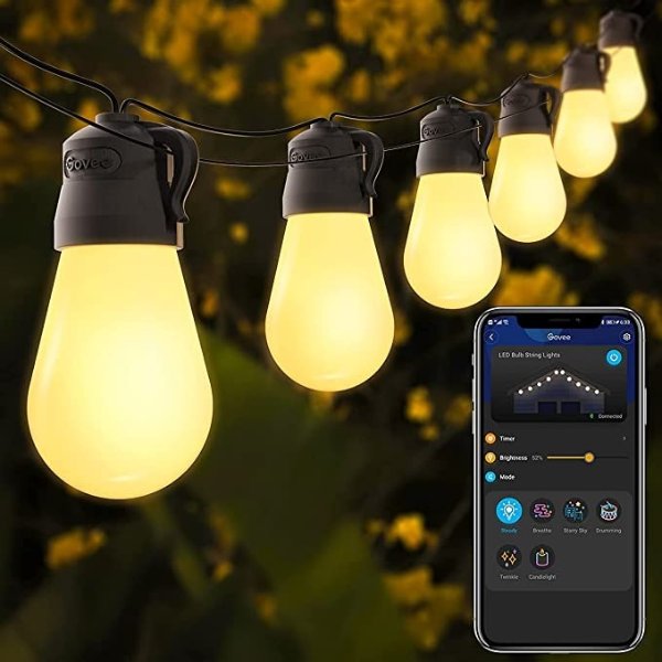 96ft Outdoor String Lights, Bluetooth App Control, Shatterproof, Remote Patio Lights with 30 Dimmable Warm Yellow LED Bulbs, Waterproof Outdoor Lights for Patio, Garden, Backyard, Party