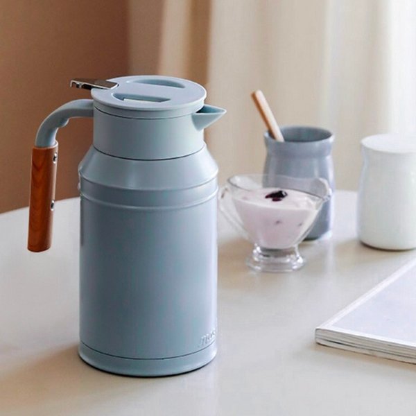 日本MOSH! 复古简约保温壶牛奶罐马卡龙色 1.5L 蓝色 送贴纸 DIY自由搭配 | 亚米