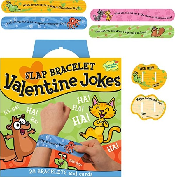 Valentines Day Cards for Kids with Toys, Slap Bracelets with Jokes Super Fun Pack Assortment, 28 Cards with Envelopes and Slap Bracelets