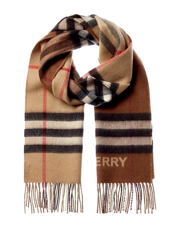 Checked Fringed Cashmere Scarf