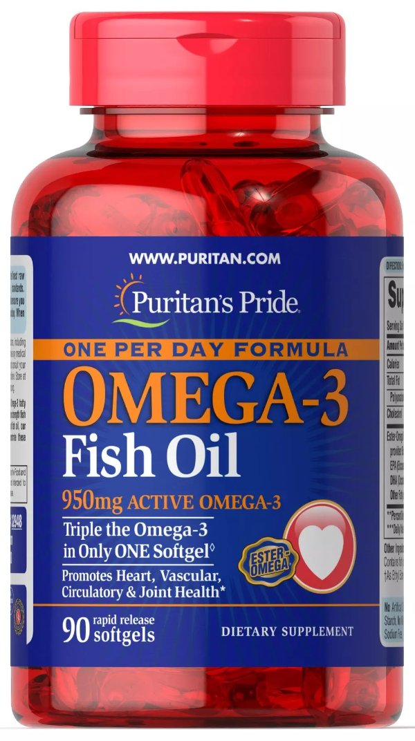 One Per Day Omega-3 Fish Oil 1360 mg (950 mg Active Omega-3) 90 Softgels | Heart Health Supplements | Puritan's Pride