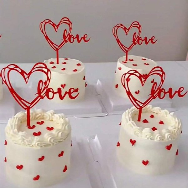 10Pieces Red Love Cake Topper, Acrylic Cake Topper Valentine'S Day Cupcake Topper Cake Decorations,Birthday Wedding Cake Toppers For Valentine'S Day Wedding Anniversary Party Gifts Cake Decoration